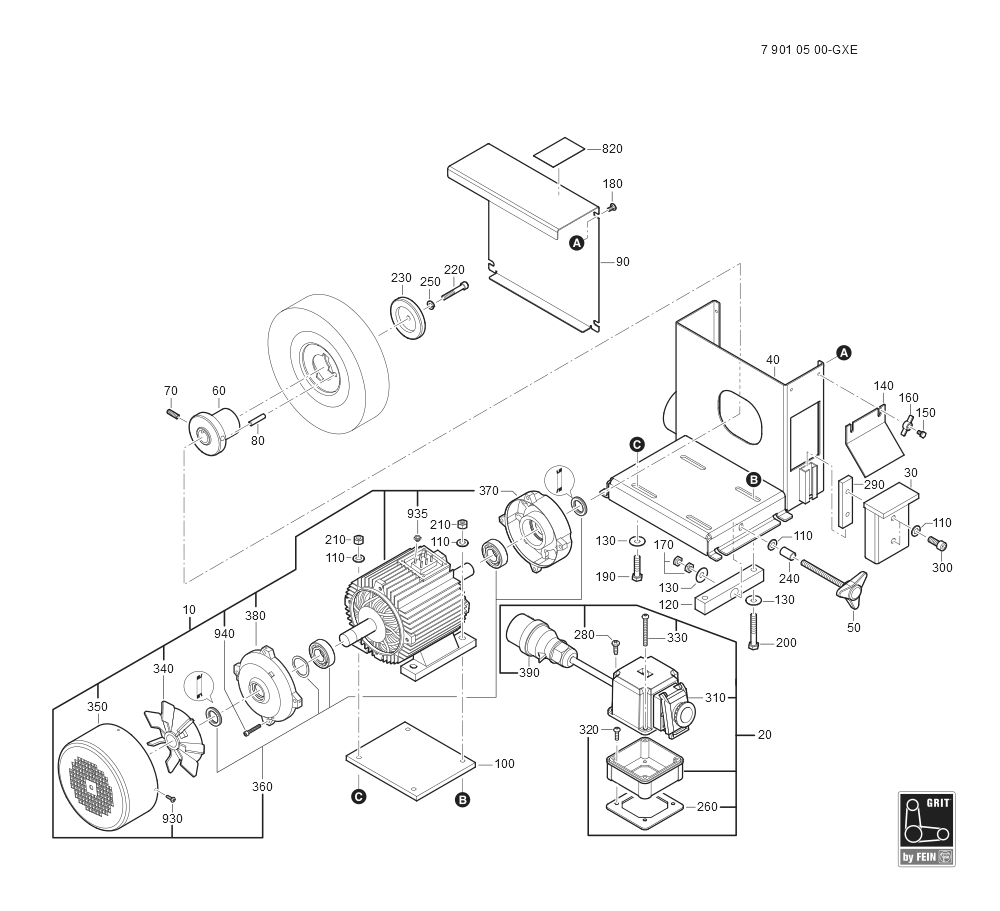  Diagram and Parts List for GRITGXE 79010509233 Fein Belt or Drum Sander