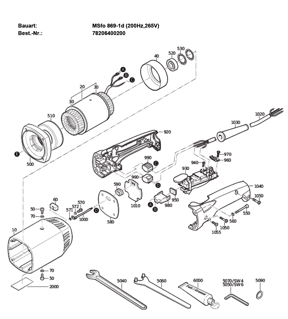 Figure 1 Diagram and Parts List for 78206400200  Fein Grinder
