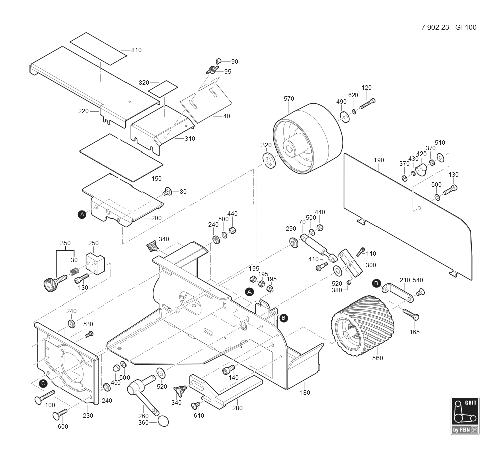  Diagram and Parts List for GRITGI100 79022312443 Fein Belt or Drum Sander