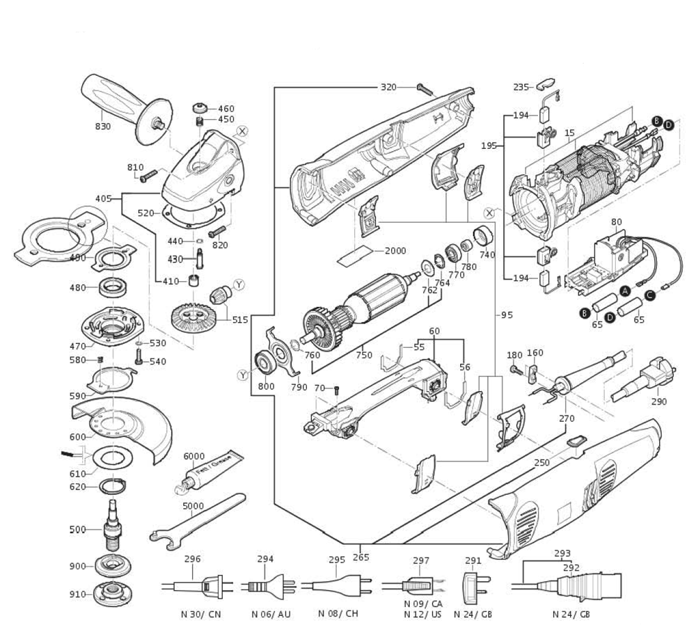 Figure 0 Diagram and Parts List for 72216112360  Fein Grinder