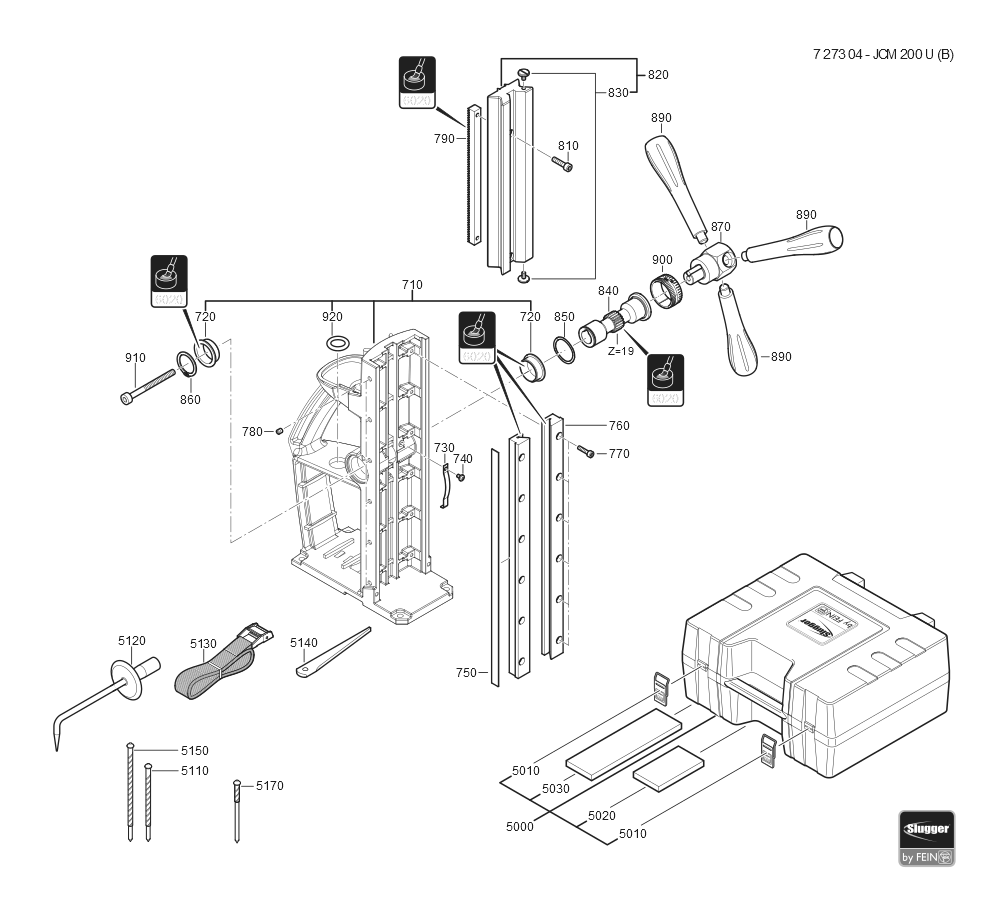  Diagram and Parts List for KBM50U 72730409360 Fein Mortiser