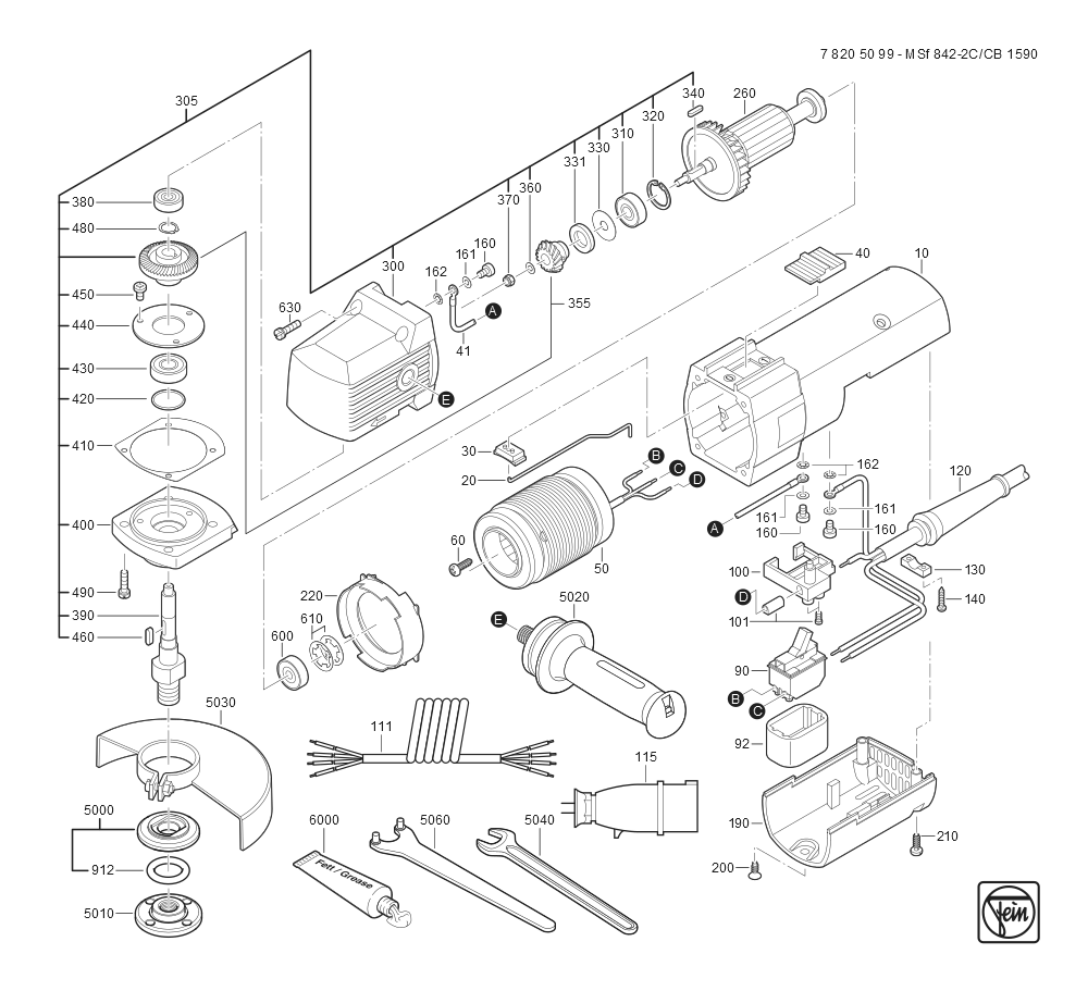  Diagram and Parts List for MSF842-2C 78205099207 Fein Angle Grinder