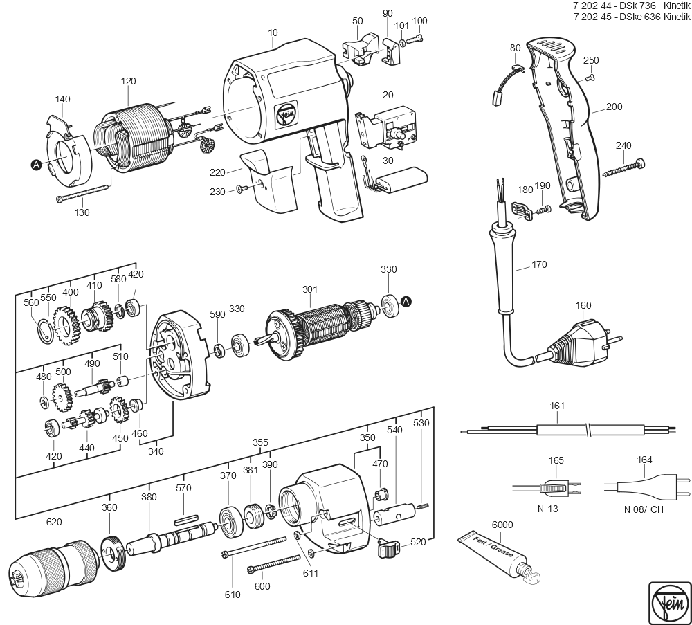  Diagram and Parts List for DSK736 72024400040 Fein Electric Drill
