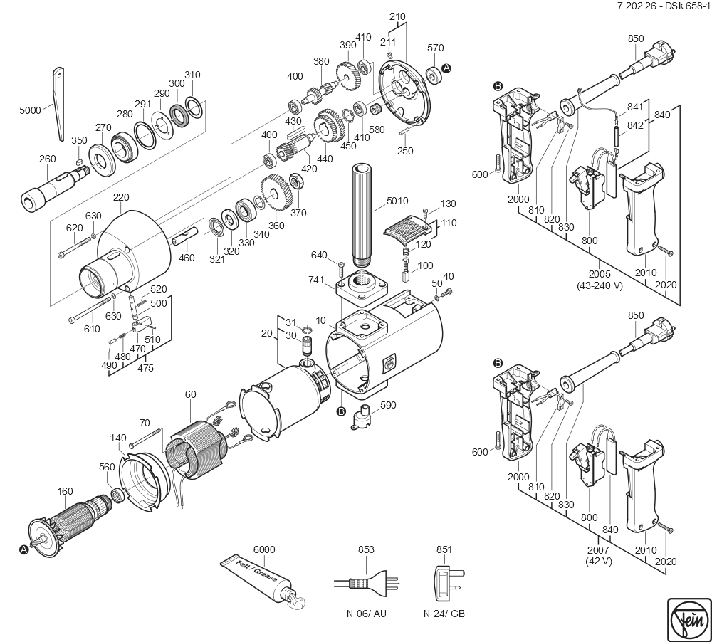  Diagram and Parts List for DSK658-1 72022600041 Fein Electric Drill