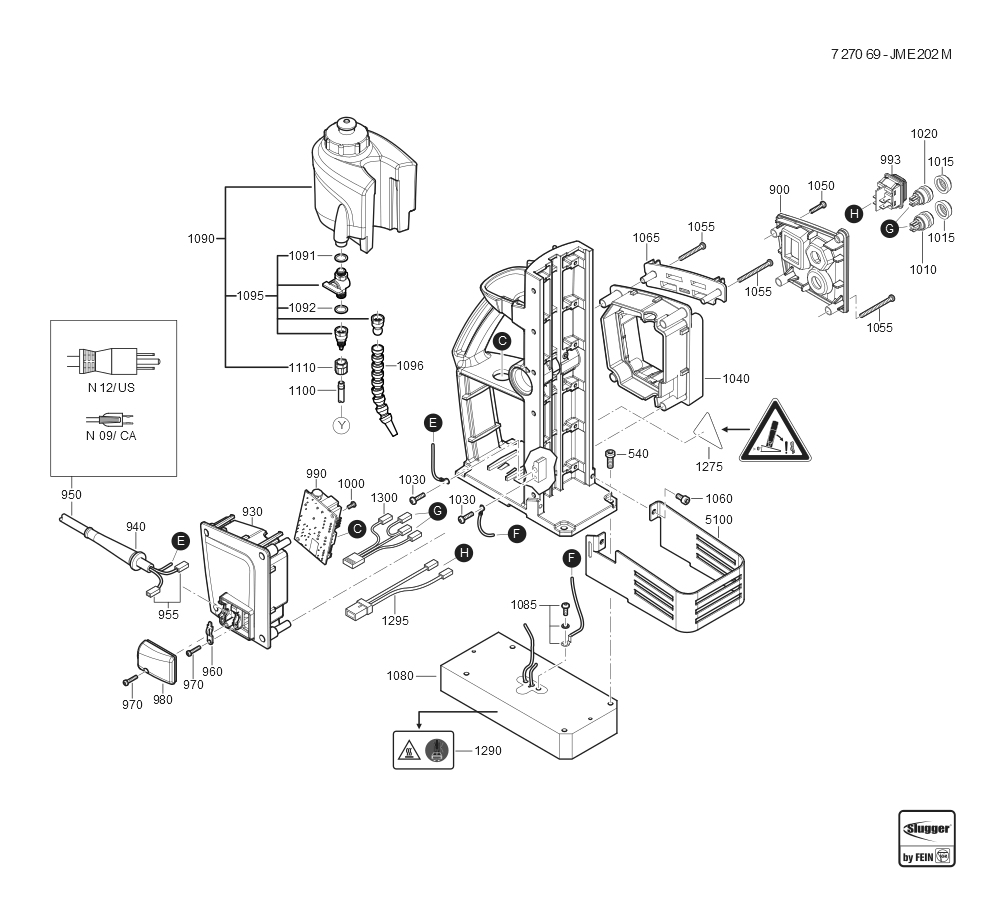  Diagram and Parts List for JMEUSA202M 72706909110 Fein Mortiser