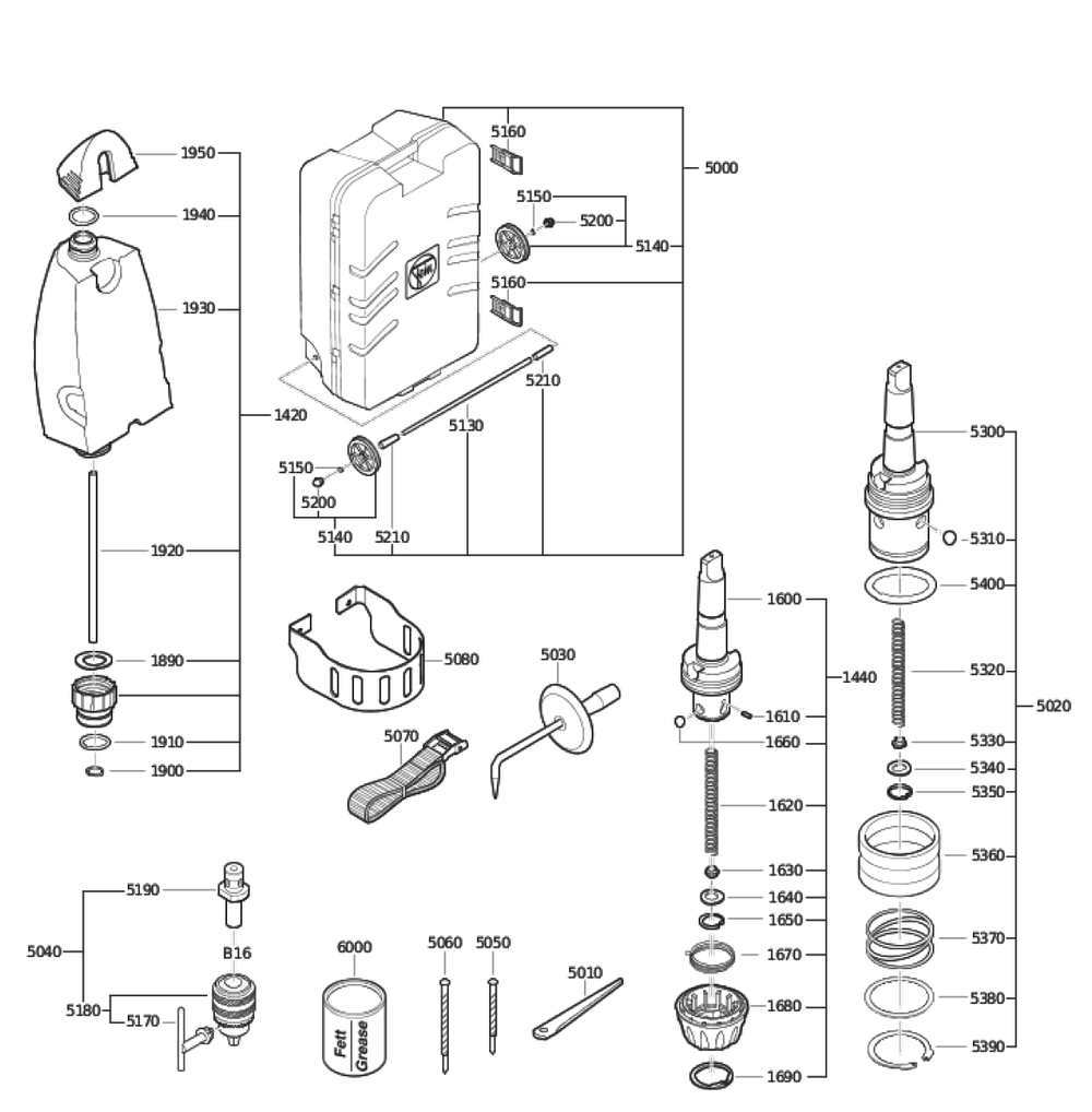 Figure 3 Diagram and Parts List for 72703209360  Fein Electric Drill
