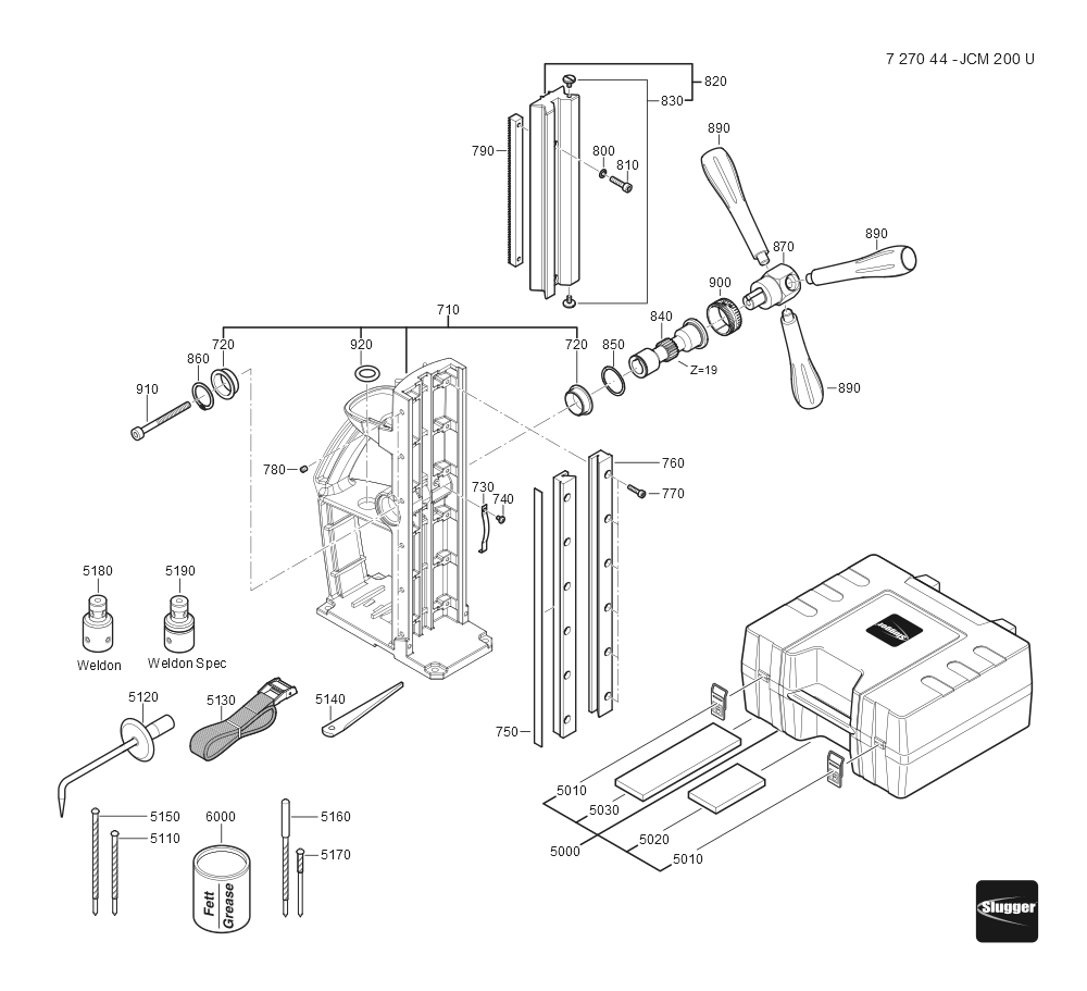  Diagram and Parts List for JCM200U 72704412360 Fein Mortiser