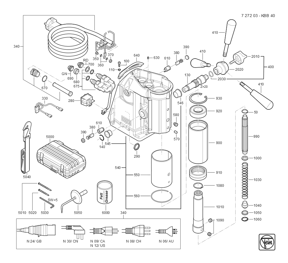  Diagram and Parts List for KBB40 72720309360 Fein Mortiser