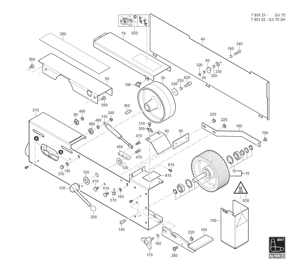  Diagram and Parts List for GX752H2V 79012200233 Fein Belt or Drum Sander