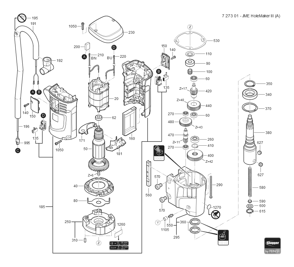  Diagram and Parts List for JMEHOLEMAKERIII 72730109110 Fein Mortiser