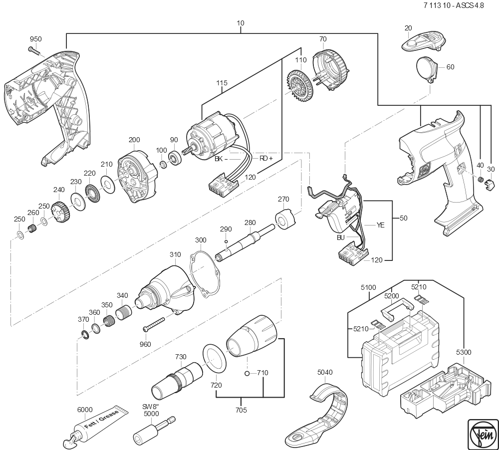  Diagram and Parts List for ASCS48 71131000950 Fein Electric Drill