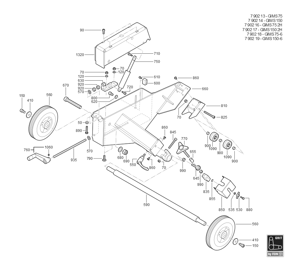  Diagram and Parts List for GIMS1502H 79021700403 Fein Belt or Drum Sander