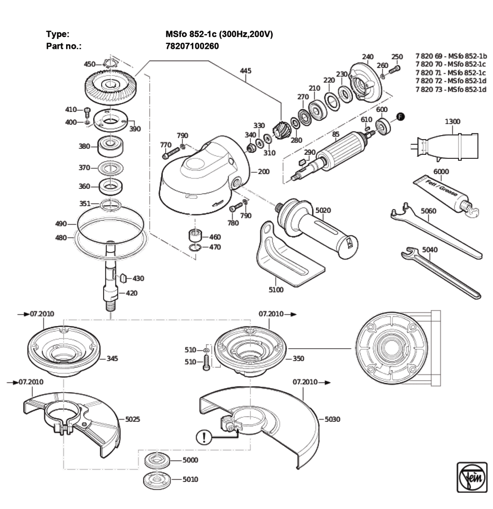 Figure 0 Diagram and Parts List for 78207100260  Fein Grinder