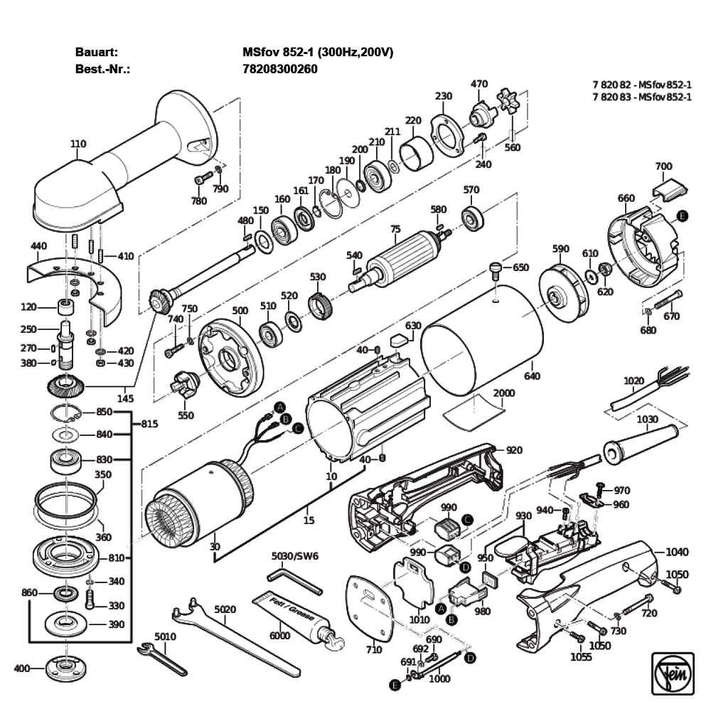 Figure 0 Diagram and Parts List for 78208300260  Fein Grinder