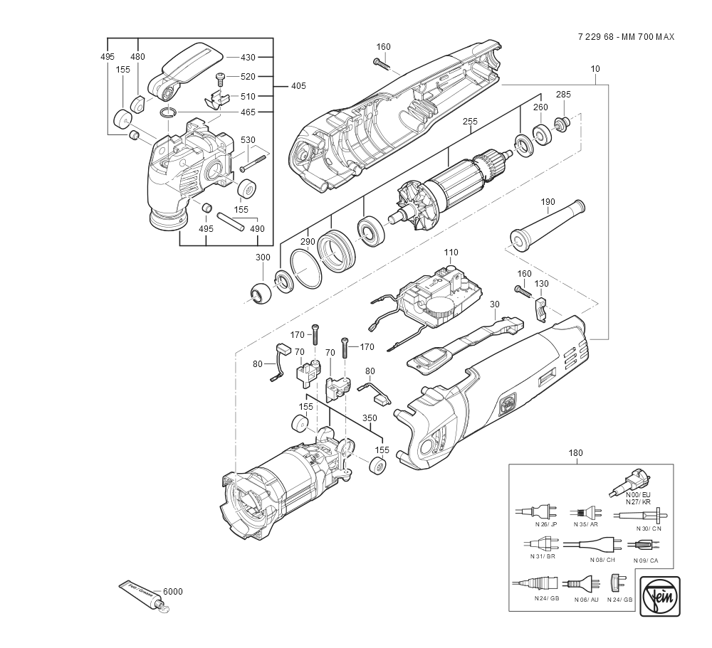  Diagram and Parts List for MM700 72296809360 Fein Multi-Tool