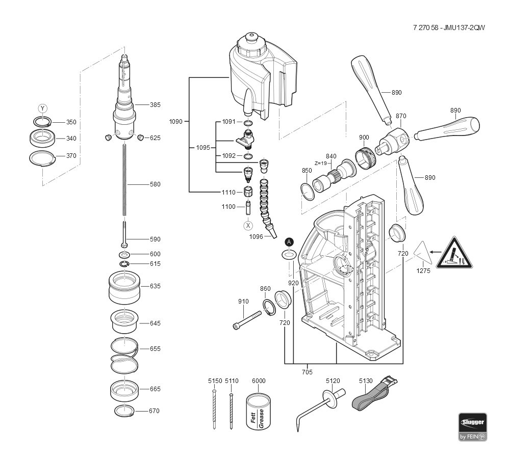  Diagram and Parts List for JMU137-2QW 72705812110 Fein Mortiser