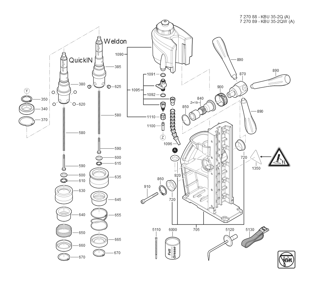  Diagram and Parts List for JMU137-2QW 72708909110 Fein Mortiser