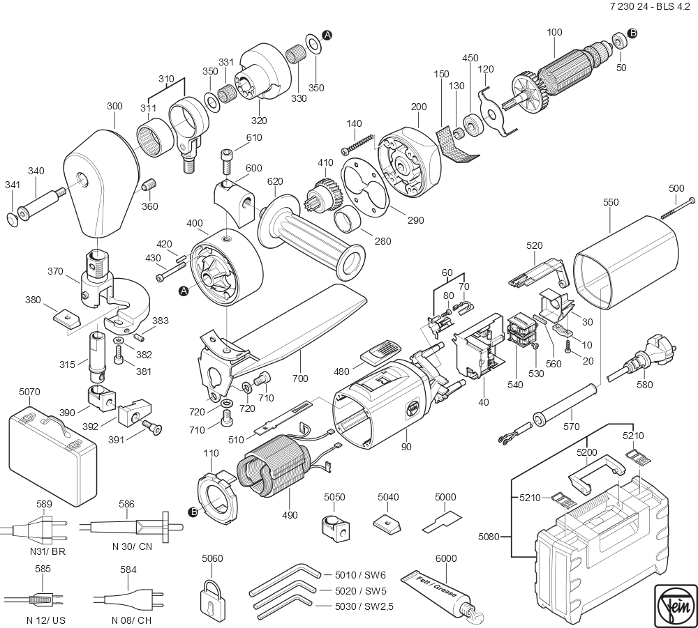  Diagram and Parts List for BLS42 72302400622 Fein Nibbler & Shears