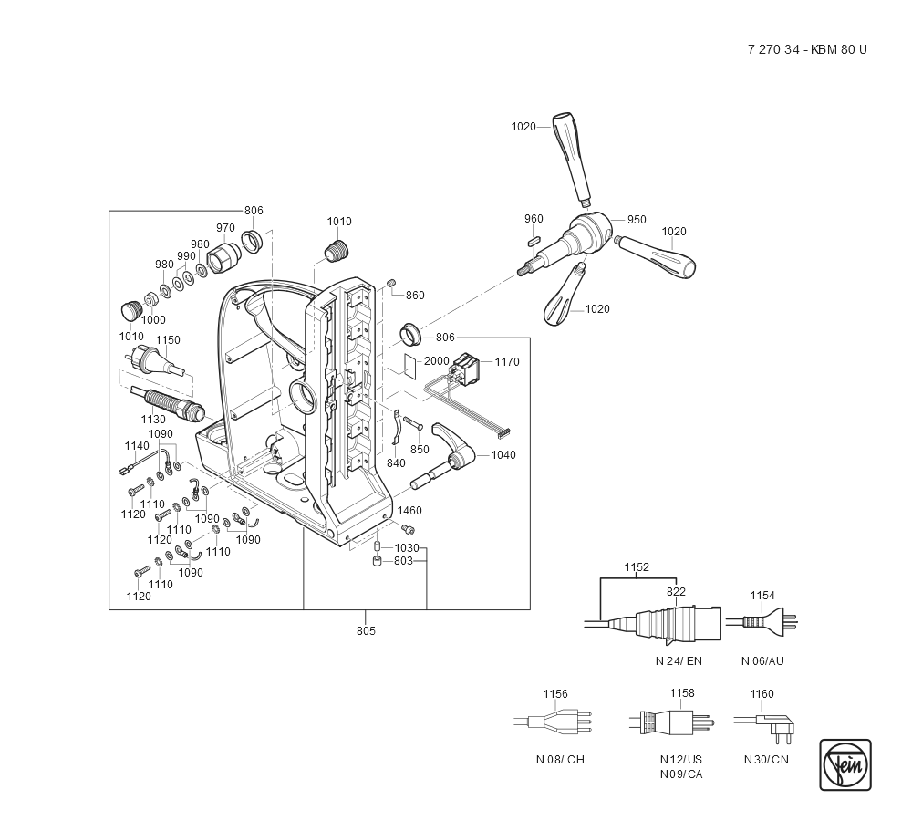  Diagram and Parts List for KBM80U 72703409360 Fein Mortiser