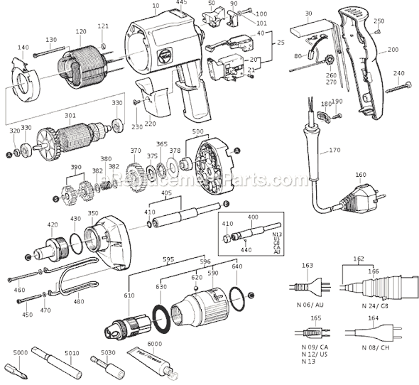 Page A Diagram and Parts List for ASSE636II-8B 72108909368 Fein Electric Drill
