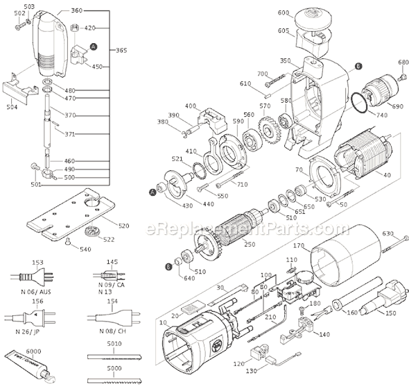 Page A Diagram and Parts List for ASTE638 72341512367 Fein Jig Saw