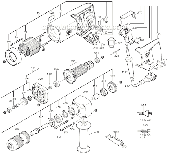 Page A Diagram and Parts List for ASZ648A 72010609113 Fein Electric Drill