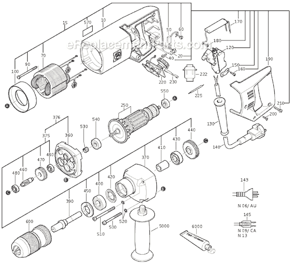 Page A Diagram and Parts List for ASZE648A 72011413111 Fein Electric Drill