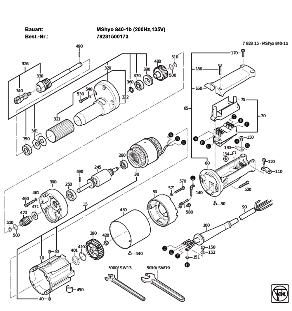 Figure 0 Diagram and Parts List for 78231500173  Fein Grinder