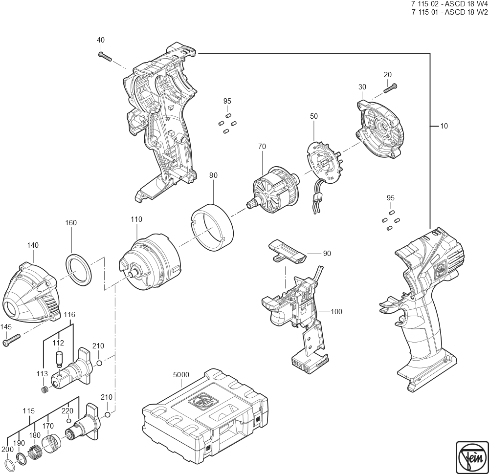  Diagram and Parts List for ASCD18W4 71150200940 Fein Electric Drill