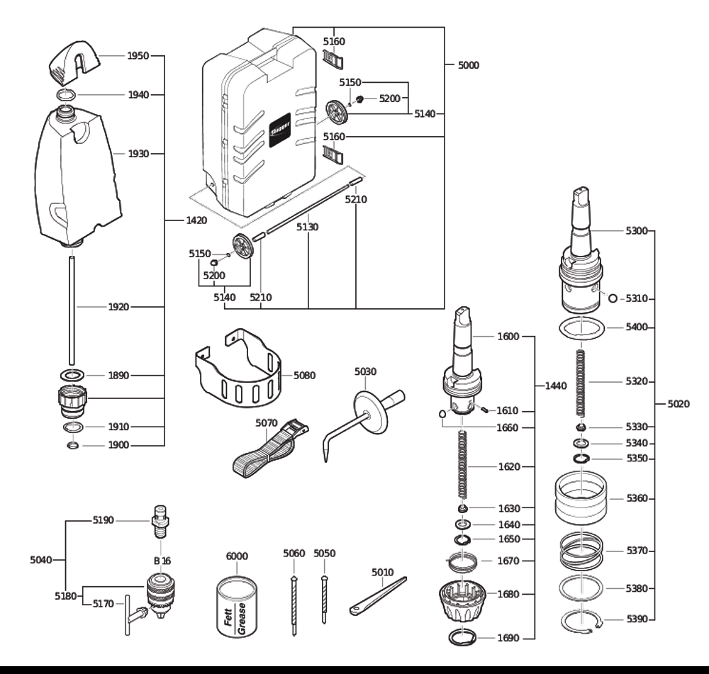 Figure 3 Diagram and Parts List for 72703912360  Fein Electric Drill