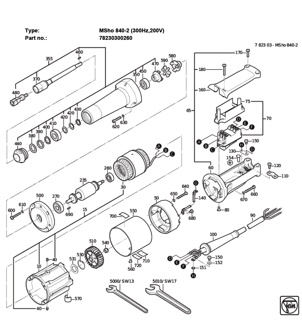 Figure 0 Diagram and Parts List for 78230300260  Fein Grinder