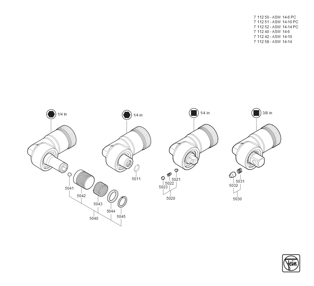  Diagram and Parts List for ASW14-14PC 71125209950 Fein Electric Drill