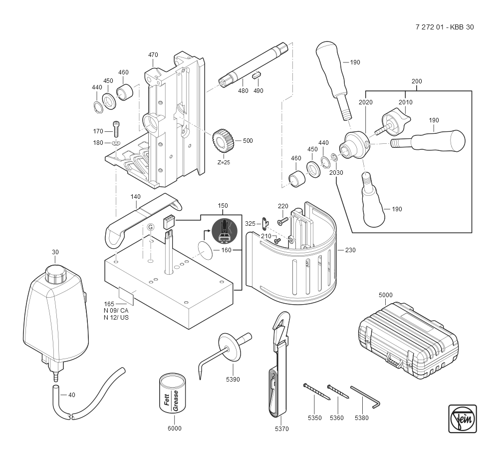  Diagram and Parts List for KBB30 72720109360 Fein Mortiser