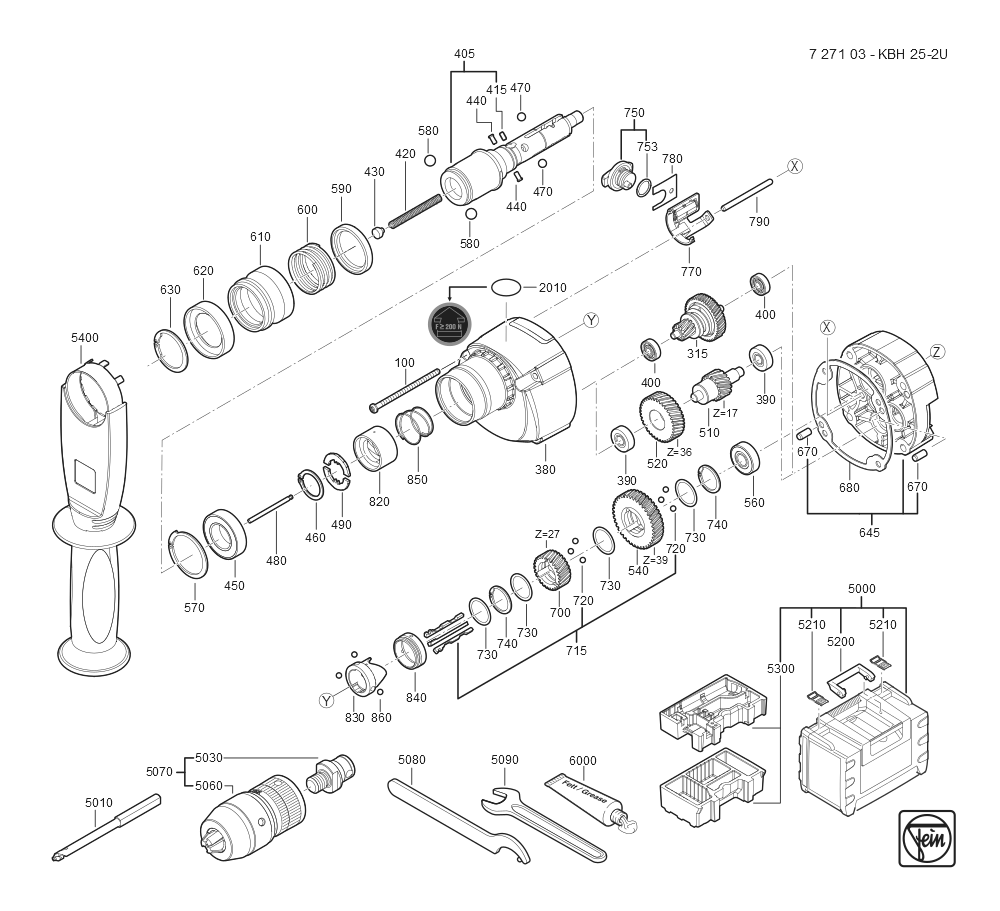  Diagram and Parts List for KBH25-2U 72710309360 Fein Mortiser