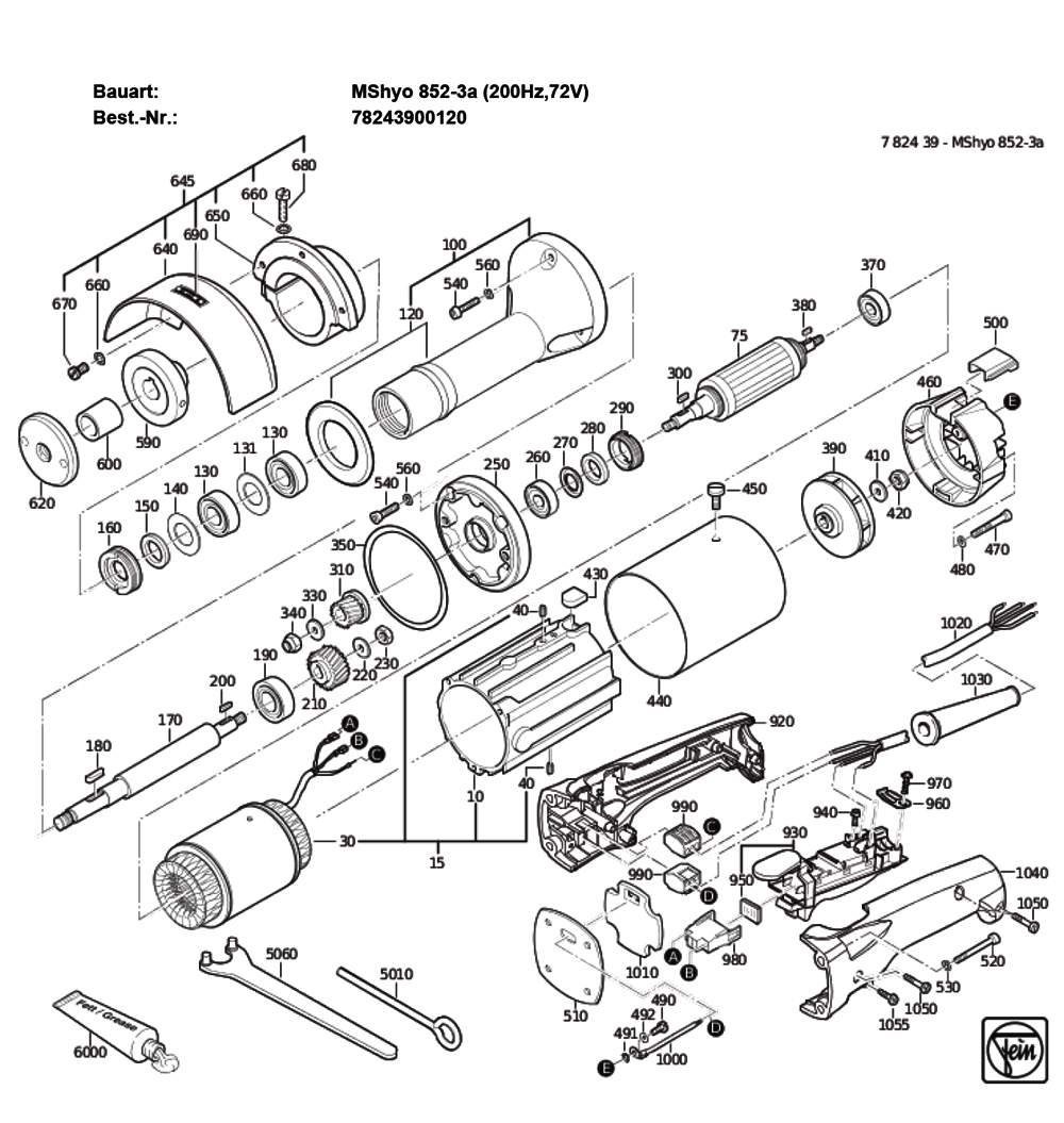 Figure 0 Diagram and Parts List for 78243900120  Fein Grinder