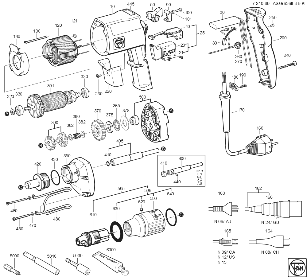 Diagram and Parts List for ASSE636II-8BKINETIK 72108909368 Fein Electric Drill