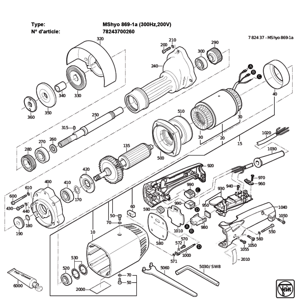 Figure 0 Diagram and Parts List for 78243700260  Fein Grinder