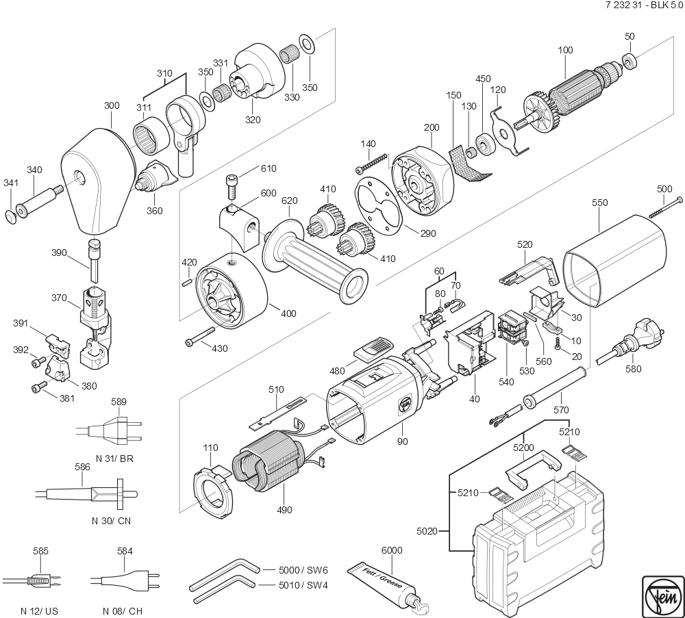  Diagram and Parts List for BLK50 72323100627 Fein Nibbler & Shears