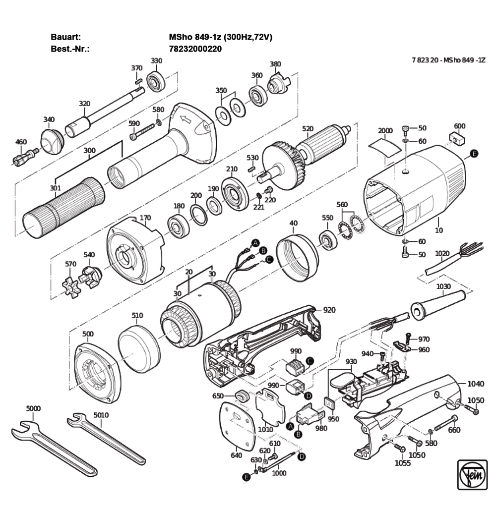 Figure 0 Diagram and Parts List for 78232000220  Fein Grinder