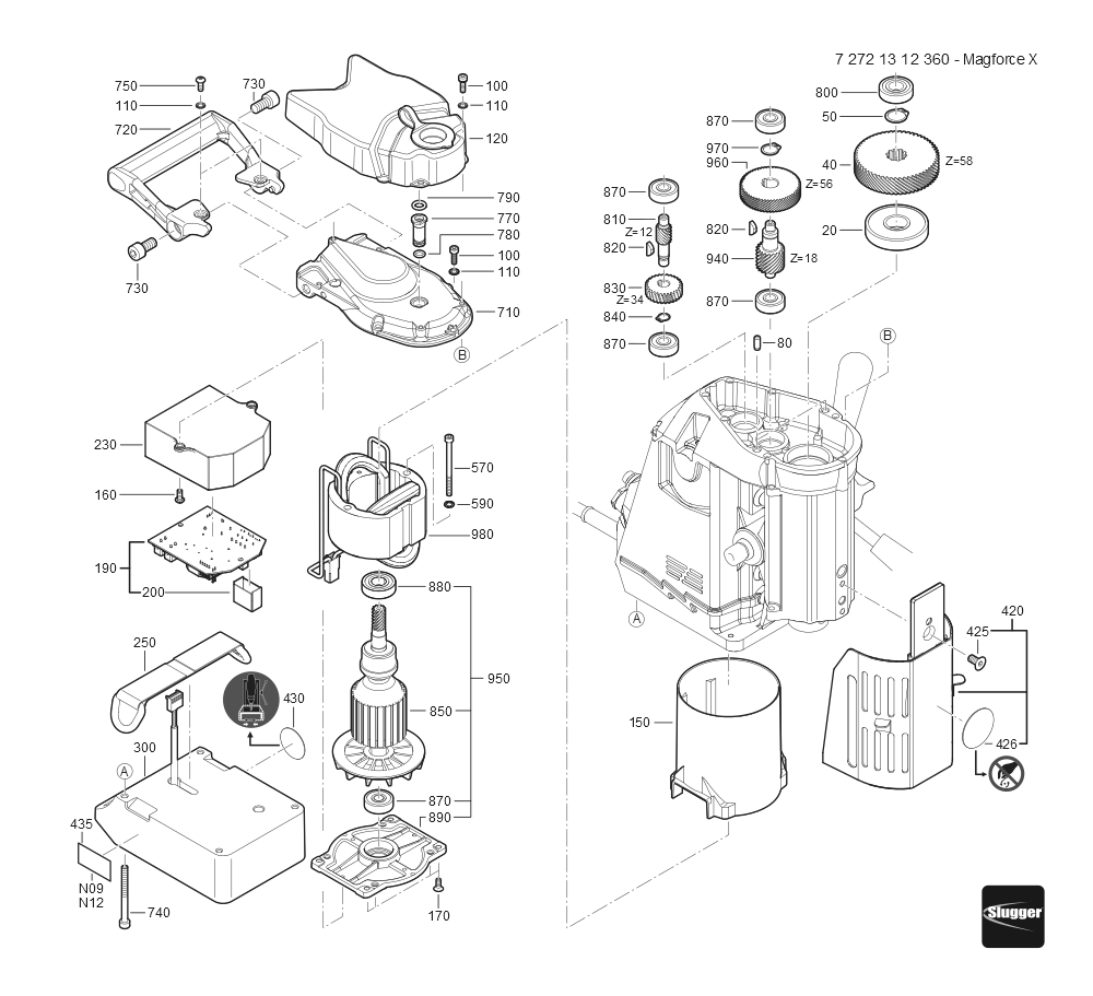  Diagram and Parts List for JHMMAGFORCEX 72721312360 Fein Mortiser
