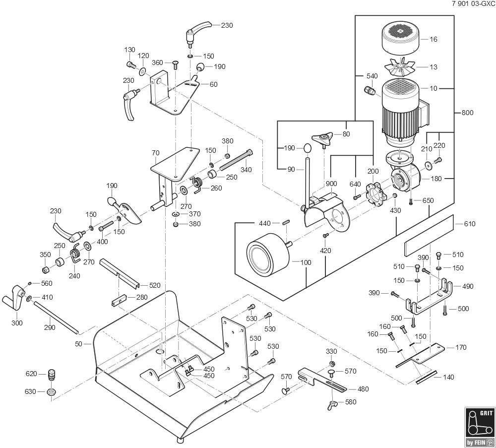  Diagram and Parts List for GRITGXC 79010300443 Fein Belt or Drum Sander