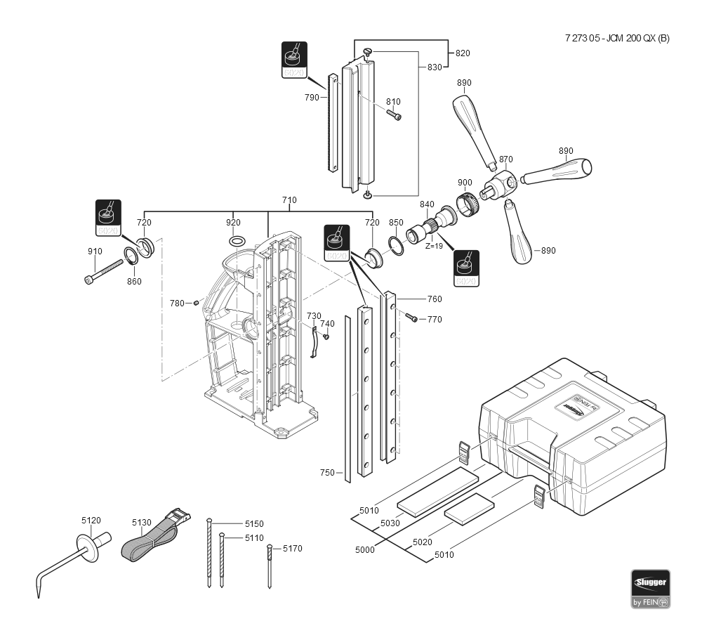  Diagram and Parts List for JCM200QX 72730509360 Fein Mortiser