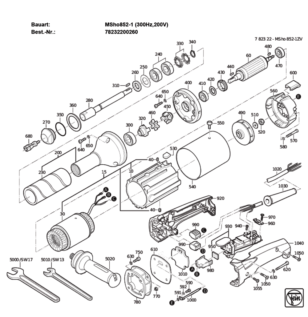 Figure 0 Diagram and Parts List for 78232200260  Fein Grinder