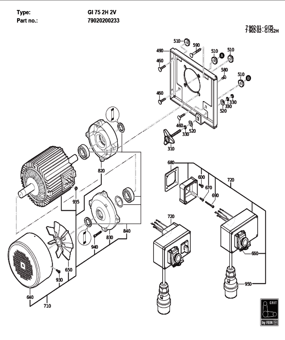 Figure 1 Diagram and Parts List for 79020200233  Fein Grinder