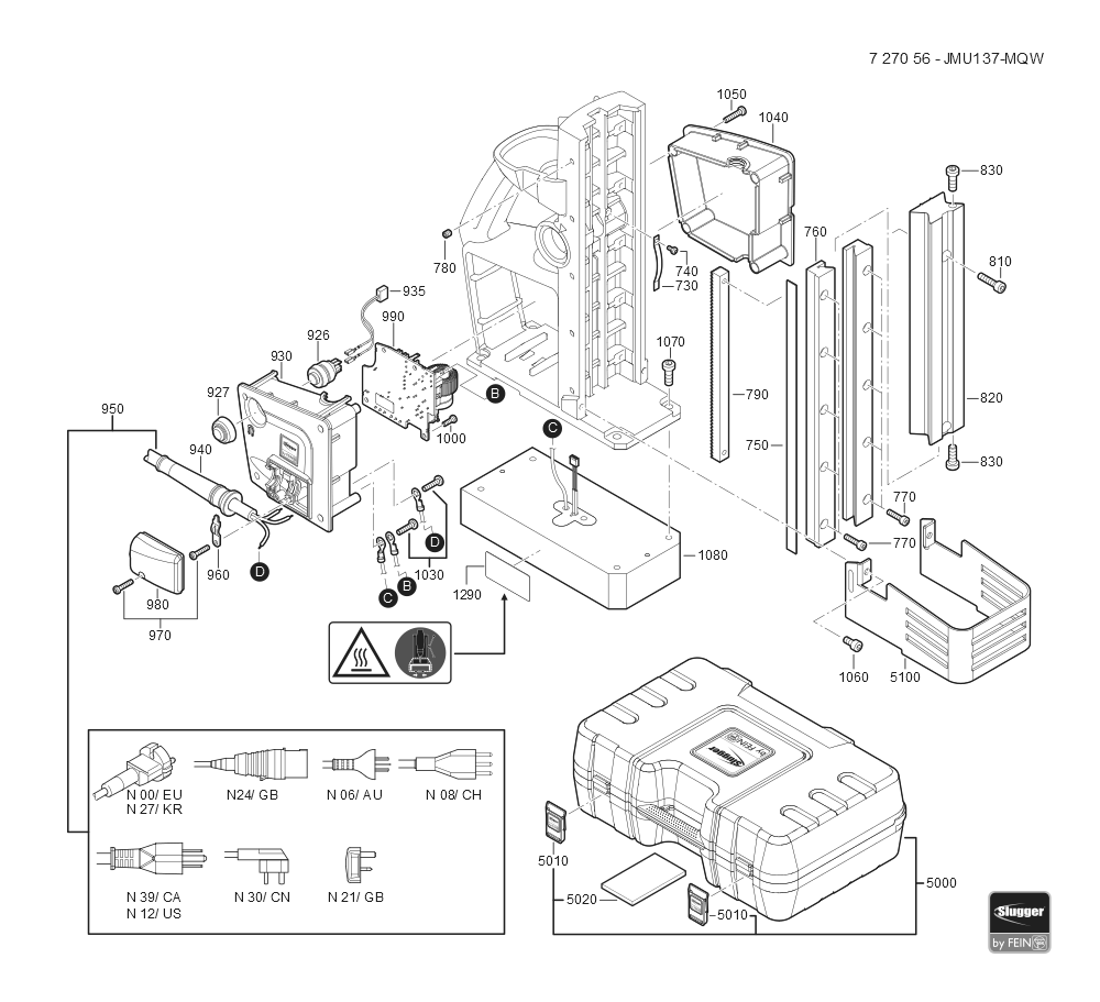  Diagram and Parts List for JMU137MQW 72705612110 Fein Mortiser