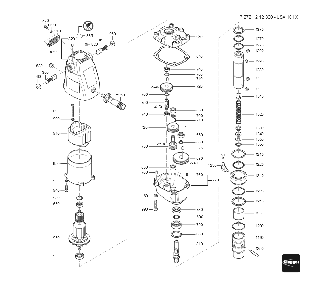  Diagram and Parts List for JHMUSA101X 72721212360 Fein Mortiser