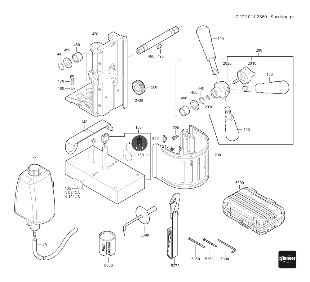  Diagram and Parts List for JHMSHORTSLUGGER 72720112360 Fein Mortiser