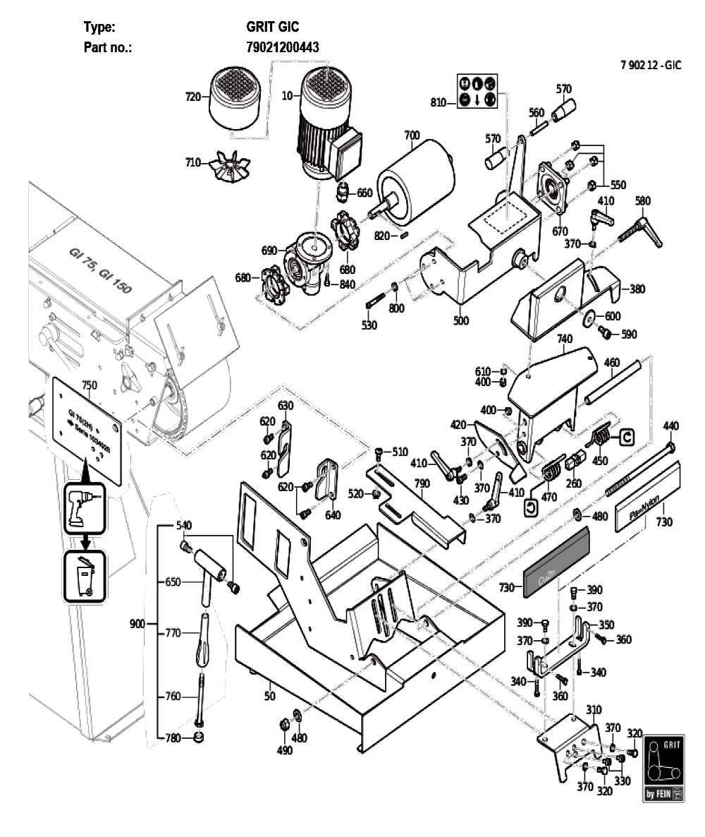 Figure 1 Diagram and Parts List for 79021200443  Fein Grinder