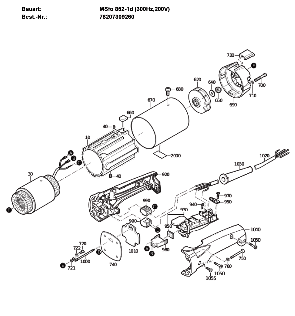 Figure 1 Diagram and Parts List for 78207309260  Fein Grinder