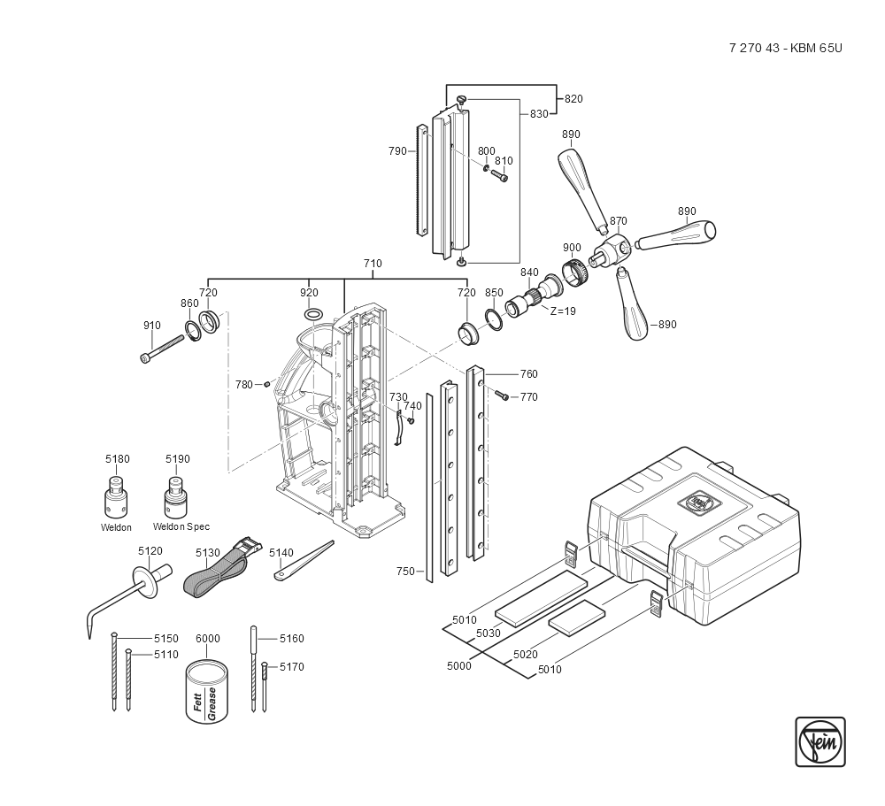  Diagram and Parts List for KBM65U 72704309360 Fein Mortiser